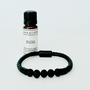 Real Volcanic Lava & Leather Bracelet with 10ml pure essential oil (magnetic fastening)