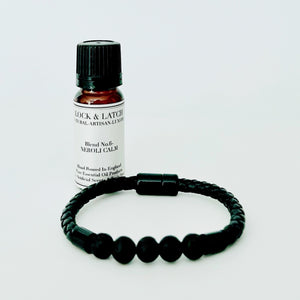 Real Volcanic Lava & Leather Bracelet with 10ml pure essential oil (magnetic fastening)